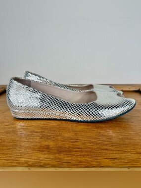 French Sole FS/NY Women’s Zeppa Ballet Flat Snake Print Made Italy Size 8.5 Gold